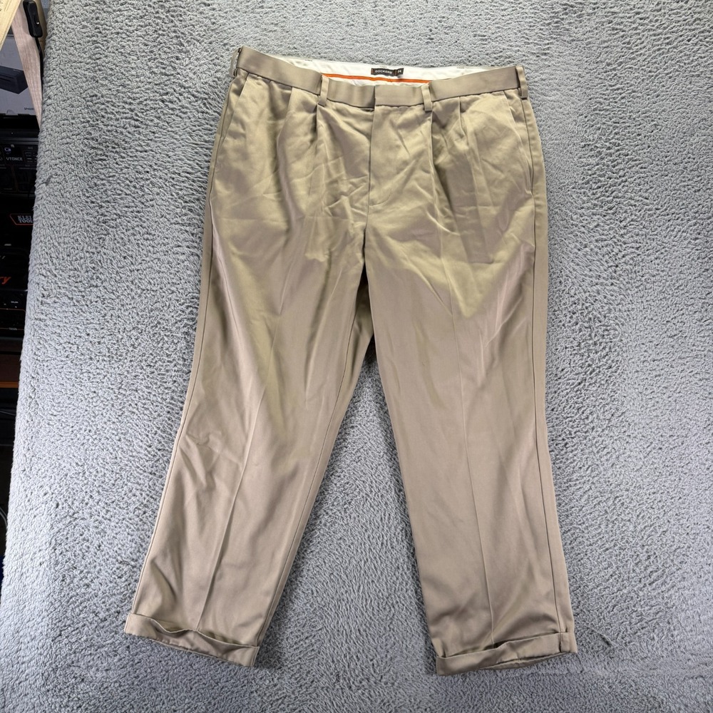 Dockers D4 Pant Mens 40x29 Beige Cotton Khakis Straight Pleated Cuffed Workwear